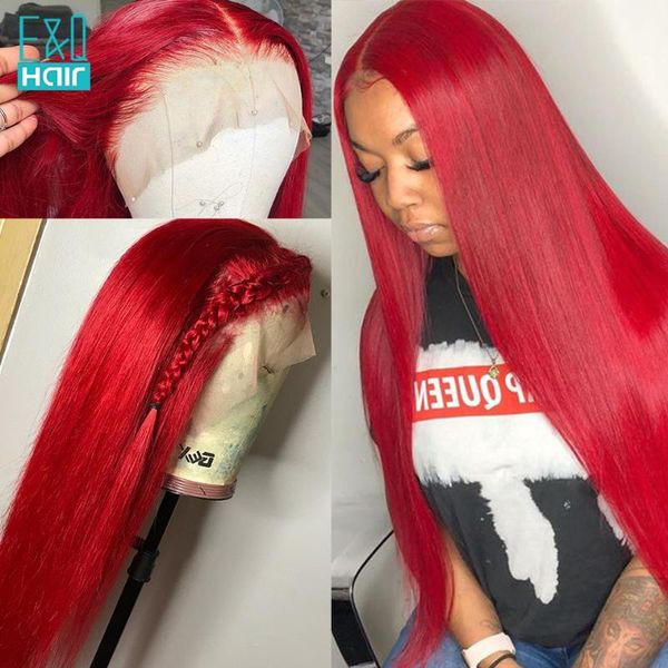 

180% red colored transparent lace wigs part lace front human hair wigs for black women brazilian remy straight front wig, Black;brown