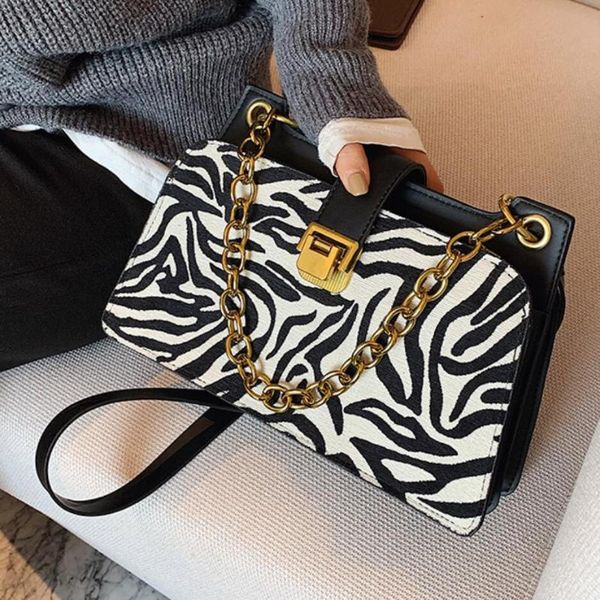 

cross body zebra print tote bag armpit 2021 fashion high-quality pu leather women's designer handbag chain shoulder messenger