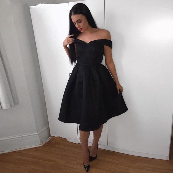 

short a-line off the shoulder satin homecoming dresses for juniors sleeveless knee length prom homecoming party gowns lace up1, White;black