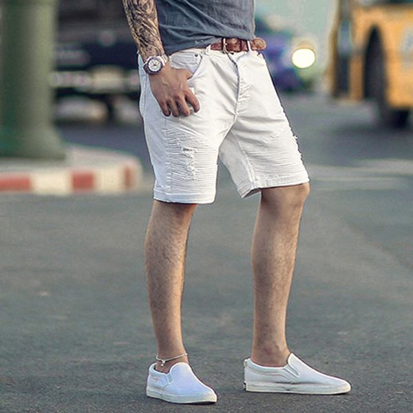 

2021 the new microelastic white men summer denim locomotive fold shorts designer jeans fashion italian style k771 0fjl, White;black