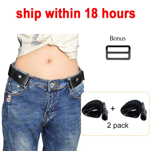 

buckle-elastic belts, 2 pack, no buckle stretch for women men bounce ajustable lightweight belts for jeans pants skirt, Black;brown