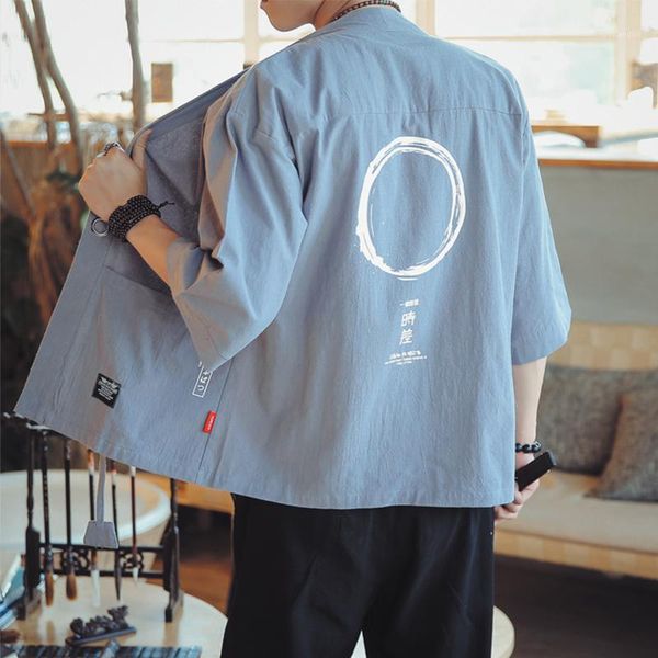 

summer vintage jacket men cotton linen kimono jacket for men thin sunscreen cardigan kimono coat half sleeve outerwear shirts1, Black;brown