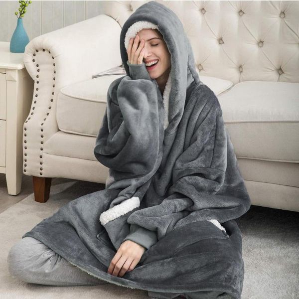 

women's hoodies & sweatshirts winter hoodie blanket women long sweatshirt warm tv fleece plush hooded oversized with pocket sudaderas m, Black