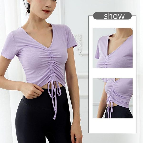 

yoga sports gym short sleeve running clothes pilates loose workout sportswear quick dry dance shirts for fitness kg-256, White;red