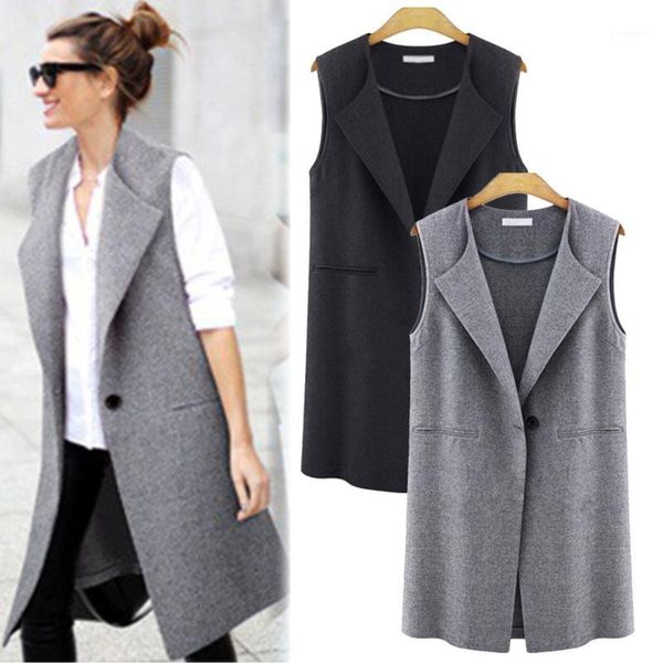 

fashion women slim long waistcoat sleeveless draped jacket vests cardigan open front duster coat winter gilet pockets chalecos1, Black;white