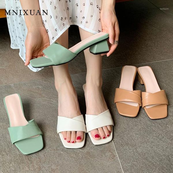 

slippers fashion women slides flip flop sandals shoes woman arrival 2021 open toe square medium heels ladies plus size 41 421, Black