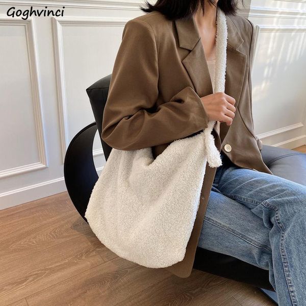 

shoulder bags autumn winter lambswool soft large capacity tote casual harajuku students book-bag all-match crossbody bag female