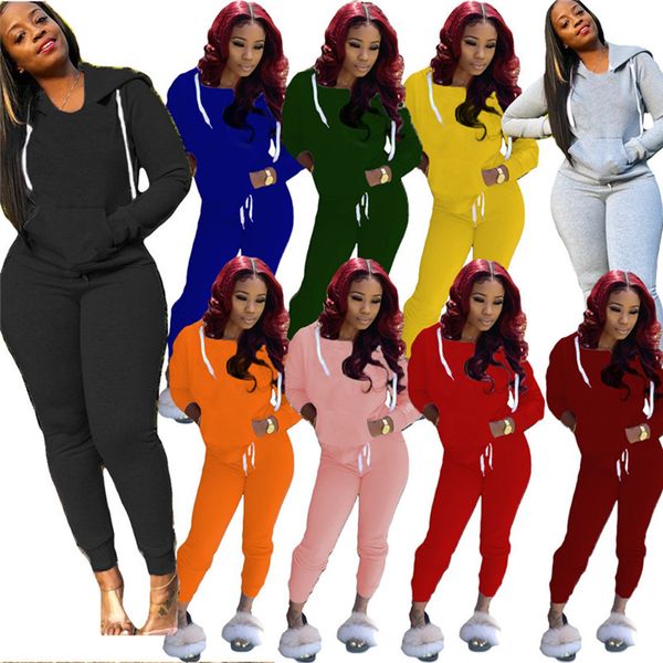

fall winter women designer hoodies+pants two pieces set tracksuits long sleeve casual sweatsuits jogger suit solid color black outfits 3968, Black;gray