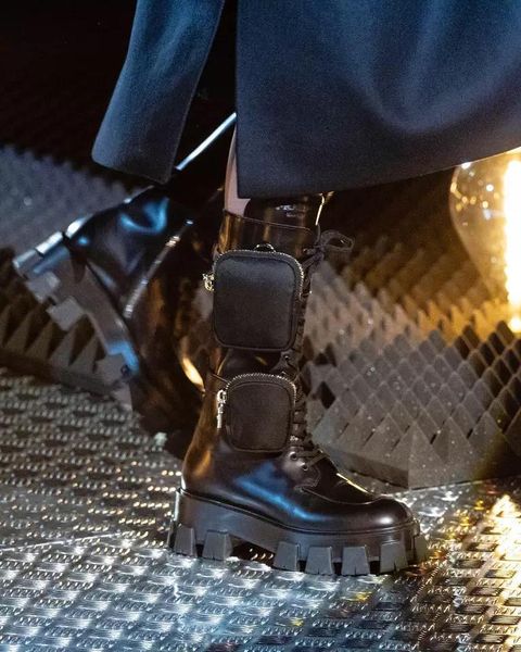 

2021womens real leather shoes monolith mini bag high-boot gear chunky heel boot ng, Black