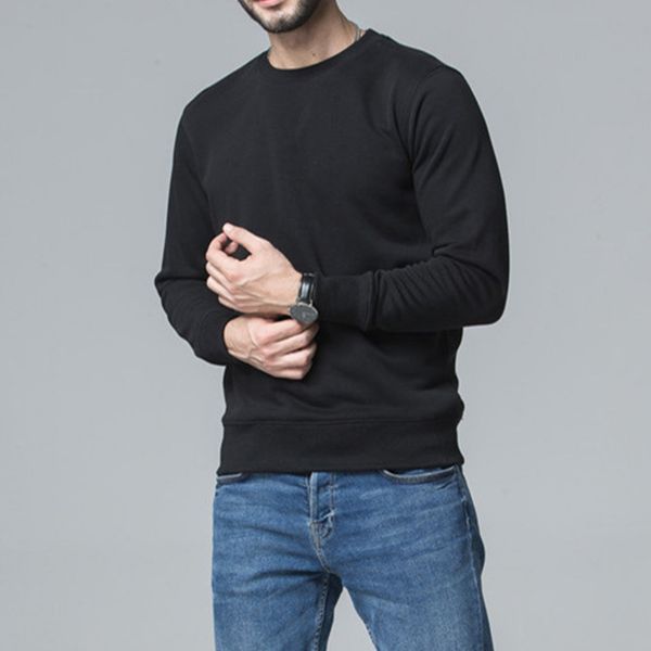 

autumn neck 2019 round new spring t-shirt for men's sports and leisure pure cotton long sleeve large pullover sweater trend, Gray