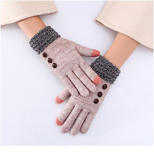 

glove woman winter thickening knitting touch screen ride a bike five fingers outdoors game modis couple gloves gan sqcdre, Black