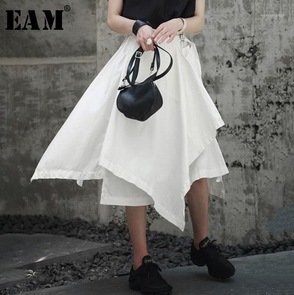 

skirts [eam] high elastic waist black asymmetrical hemline half-body skirt women fashion tide spring autumn 2021 1a7341