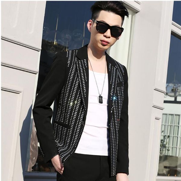 

2020 jackets thin male version personality bright attire cute stylist hair blazer . io7f, Black;brown