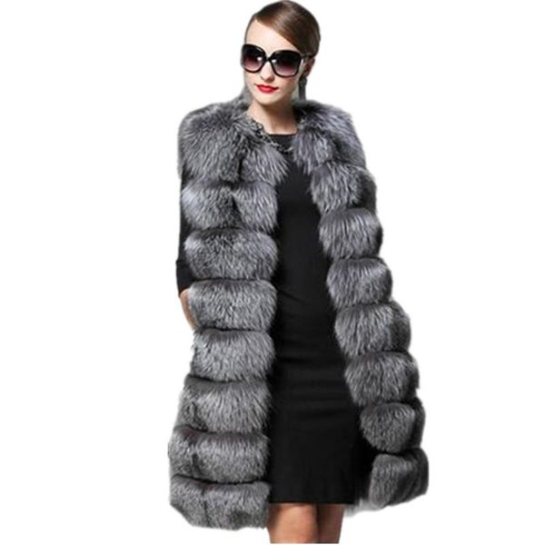 

women's fur & faux furry gilet female 2021 coat women waistcoat winter slims super long fake vests vest abrigos mujer, Black