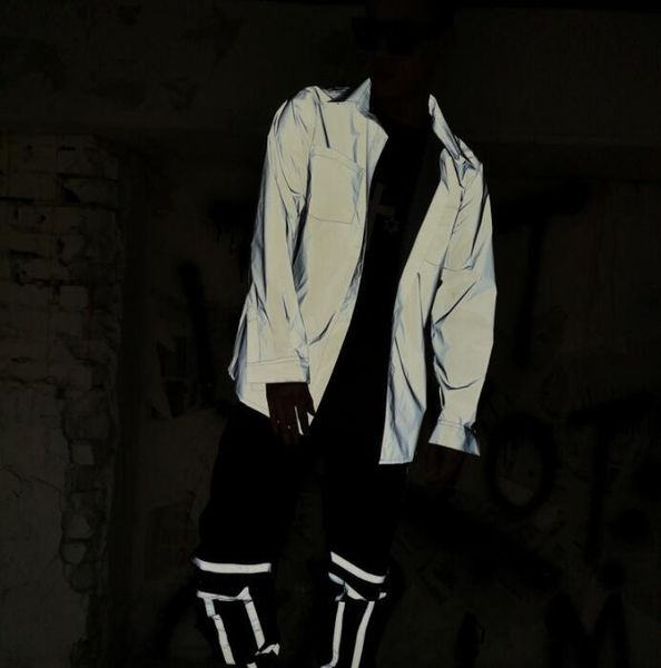 

fashion shirt men long sleeve shirt teenage korean reflective mens personality stage singer dance b666, White;black