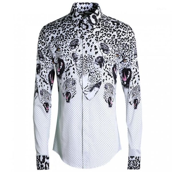 

100% luxury mens and cotton fit dot 4xl1 leopard head printed mens polka casual slim shrits men shirt long sleeve shirts dxgpk