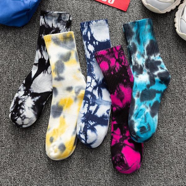 

men's socks fashion men and women cotton colorful graffiti tie dyeing funny skateboard cute harajuku hiphop tube, Black