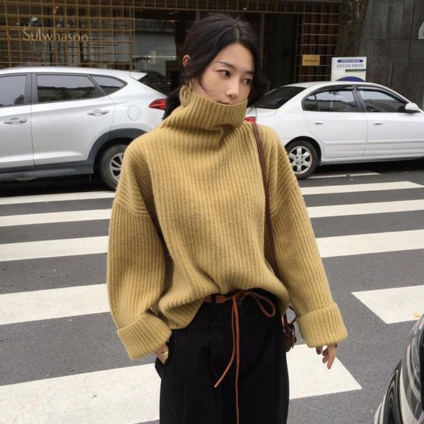 

autumn and winter new loose pullover languid sweater lady style retro high neck thickened t-shirt, White;black