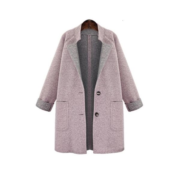 

2020 fashion long sleeve plus size women's casual solid color autumn winter new loose thin woolen coat, Black