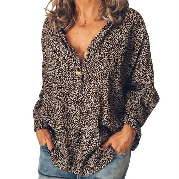 

женская осень блуза плюс размер casual v шеи кнопка белья leopard блуза tops зимы высокого качества девушки 731, White