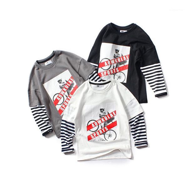 

boys long sleeve cotton brand t-shirts 2020 autumn winter splice sweatshirt for 2 3 4 5 6 7 8 years children clothing1, Black