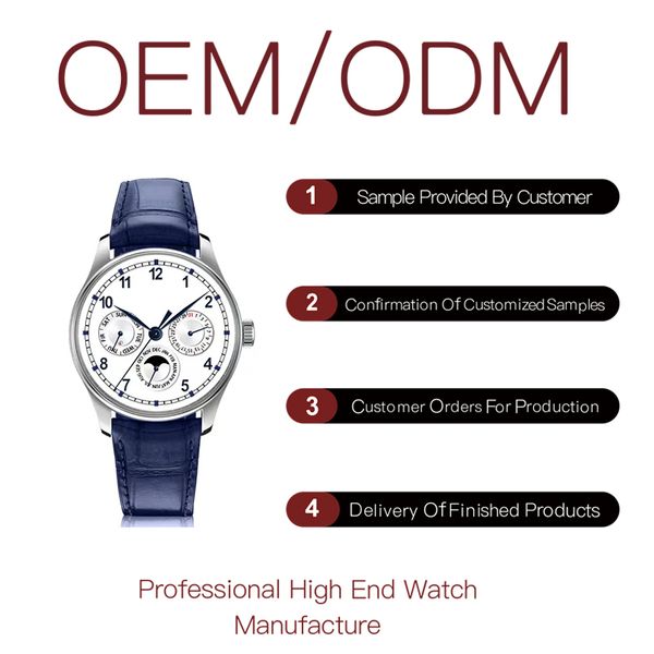 

new perpetual calendar automatic mechanical watch 42mm iw344205 white dial moon phase silver watch blue leather strap portugal requin brand, Slivery;brown