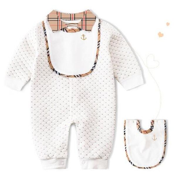 Terno de bebê high-end sutumn inverno novo recém-nascido romper meninos e meninas algodão macio e confortável macacão + bib 2 pcs conjuntos