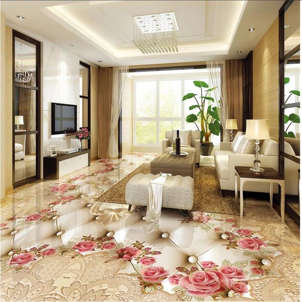 3d flor floor papel de parede para paredes 3 D para sala de estar PVC PVC auto-adesivo rosa rosa pisos rosas