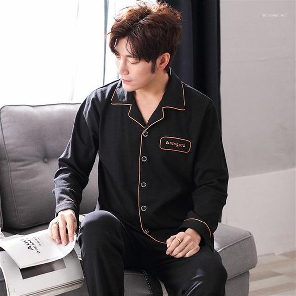 

men's sleepwear lapel pajamas men's spring and autumn cotton long-sleeved cardigan plus size home service suit bath robe men kimon, Black;brown