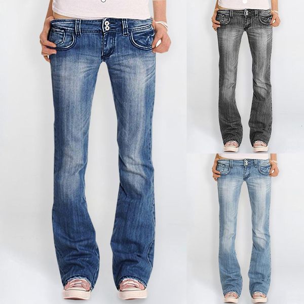 

women denim trousers jean low waist flared pants long jeans wide leg stretch slim flare pants casual light blue large size