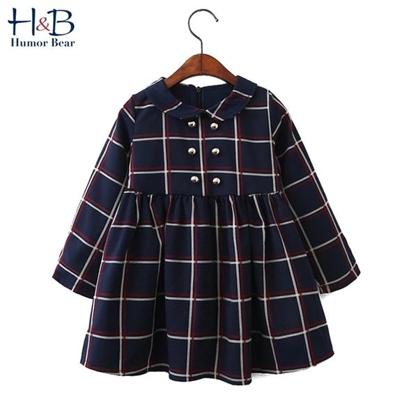 Humor Bear Girls Dress Autunno College Winds Style Abbigliamento manica lunga bavero modello reticolo Bambini Bambini 211231