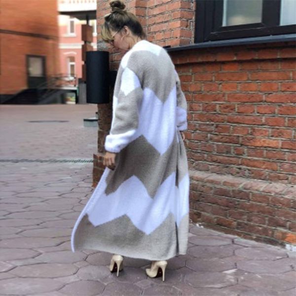 

women wave pattern knitted long cardigan long sleeve sweater overcoat for female women autumn outwear coats 5xl plus size 201023, White;black