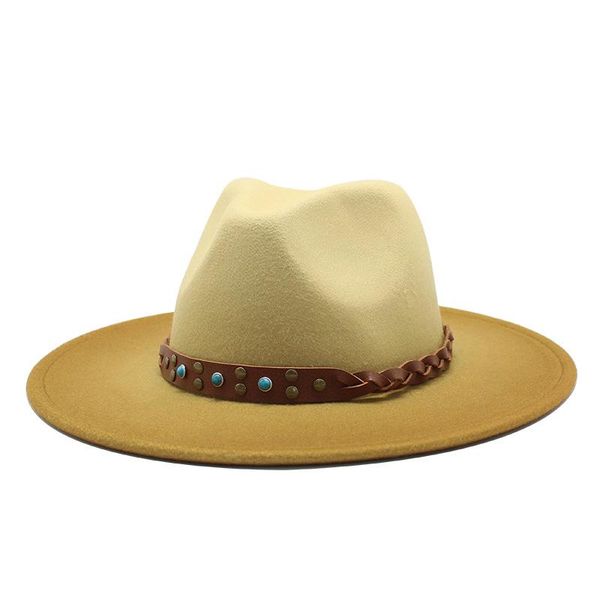 

wide brim hats fedora hat women gradient jazz with leather belt gentleman elegant lady trilby party formal panama felt caps, Blue;gray