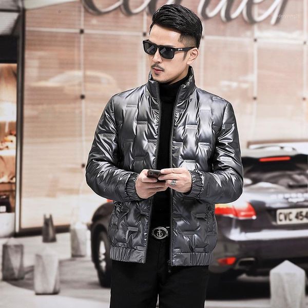 

men's down & parkas zipper solid black youth white duck winter thickened cardigan casual warm men's bright face jacket1
