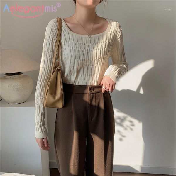 

women's sweaters aelegantmis basic knitted pullover women black white slim soft cozy sweater 5 colors solid vintage jumpers korean chic, White;black
