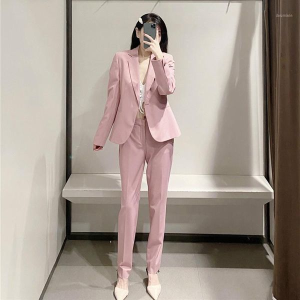 

spring autumn fashion women blazers suits single button jacket and pant suit set office lady elegant basic two-piece blazer sets1, White