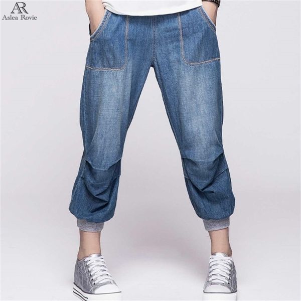 

harem jeans for woman high waist summer plus size capris calf-length denim pant 4xl 5xl 6xl 201223, Blue