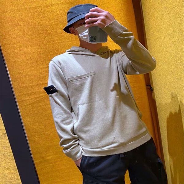 

2020 fashion simple hooded knitted sweater men's patch plaid all-match blouse autumn and winter casual four-color sweater size -2xl, White;black