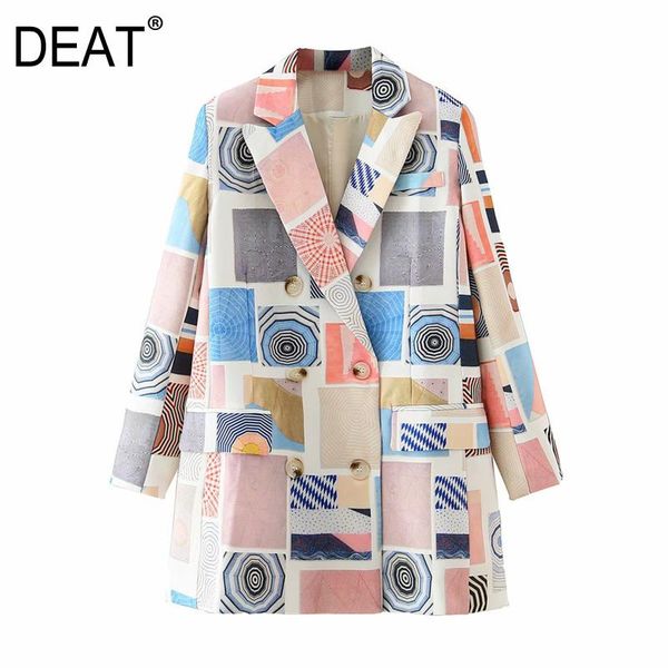 

women's suits & blazers [deat] women printed hit color leisure blazer lapel long sleeve loose fit jacket fashion tide spring autumn 202, White;black