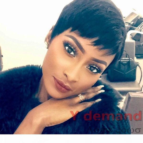 

natural color full wigs short straight synthetic hair wigs human hair brazilian peruvian malaysian indian side part for women, Black