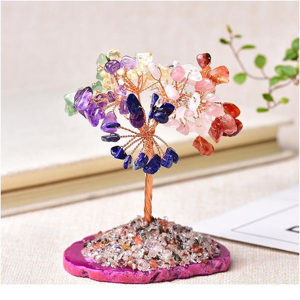 

natural crystal tree amethyst lucky tree handmade gemstone decoration agate slices stone mineral ornaments office de qyliox, Black