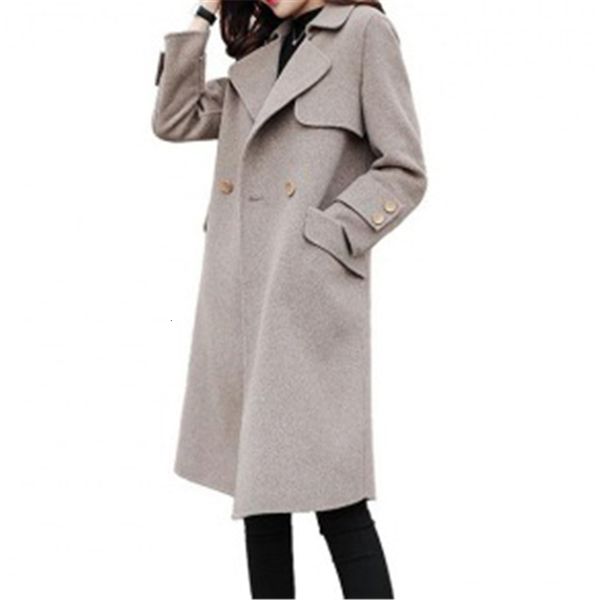 

women's wolen coat autumn winter fashion female long 2020 new ladies thin coats casual loose women wool jackets n510, Black