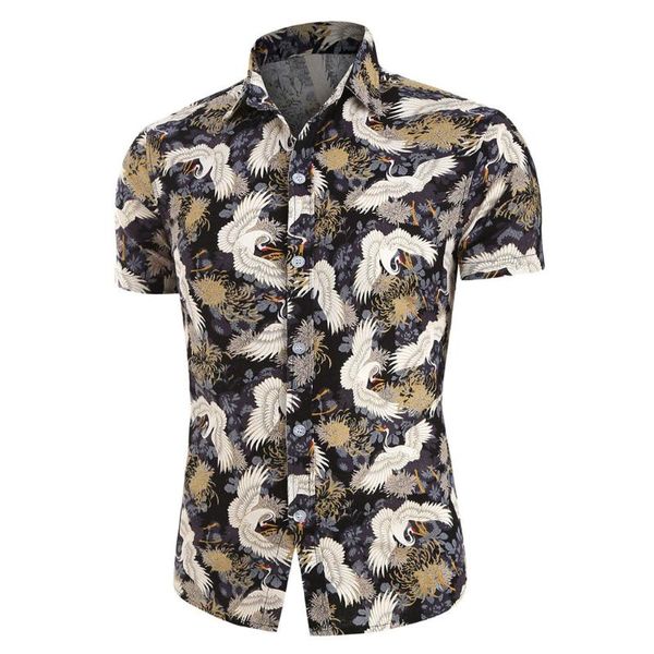 

men's casual shirts kancoold shirt hawaii style printed splicing pattern fashion lapel short sleeve male camisas for men jun24, White;black