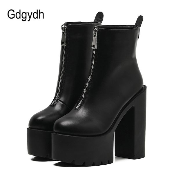 

gdgydh 2020 fashion autumn women ankle boots leather black female high heels shoes ultra high platform heels round toe lady shoe y200723