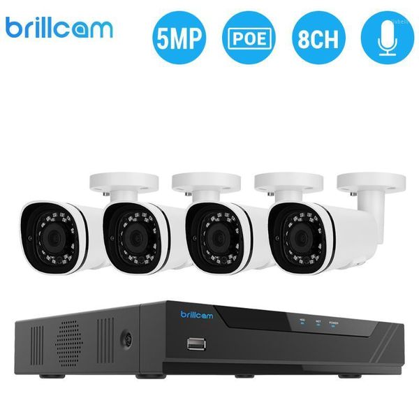 

brillcam h.265 8ch 5mp poe nvr kit security systemir outdoor audio record ip camera onvif video surveillance set1