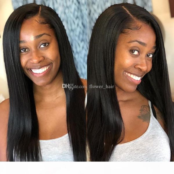 

brazilian virgin hair glueless lace front human hair wigs for black women pre plucked brazilian ramy straight lace front wig, Black;brown