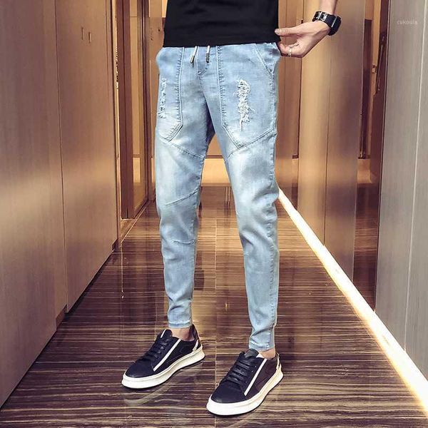 

cowboy male bound feet nine part fashion man skinny biker men taped fit pants jean homme slim1, Blue