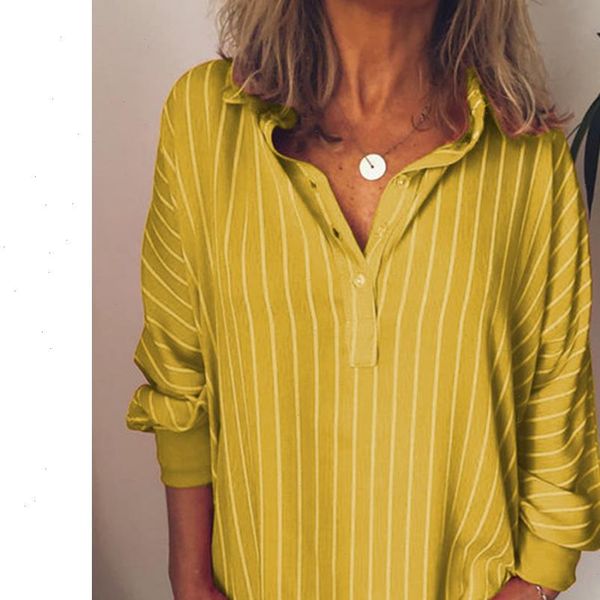 

fashion summer woman blouses stripe loose casual striped button lapel girl long sleeve shirt blouse button female clothing, White