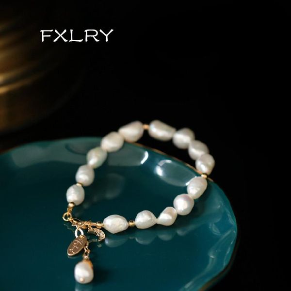

link, chain fxlry high-end handmade natural irregular pearl simple bracelet for women jewelry accessory, Black