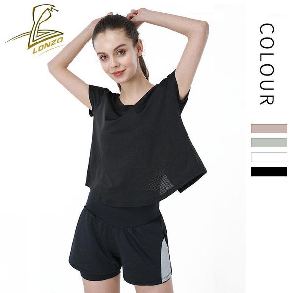 

yoga outfits lonzo solid color quick-drying clothes back personality split t-shirt women breathable sports blouse lcp951, White;red